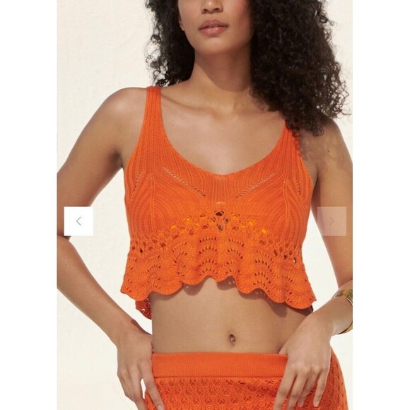 N2 Beach Riot Leigh Crochet Top Coverup Sunshine Haze Orange Sz L NWT - Picture 3 of 9